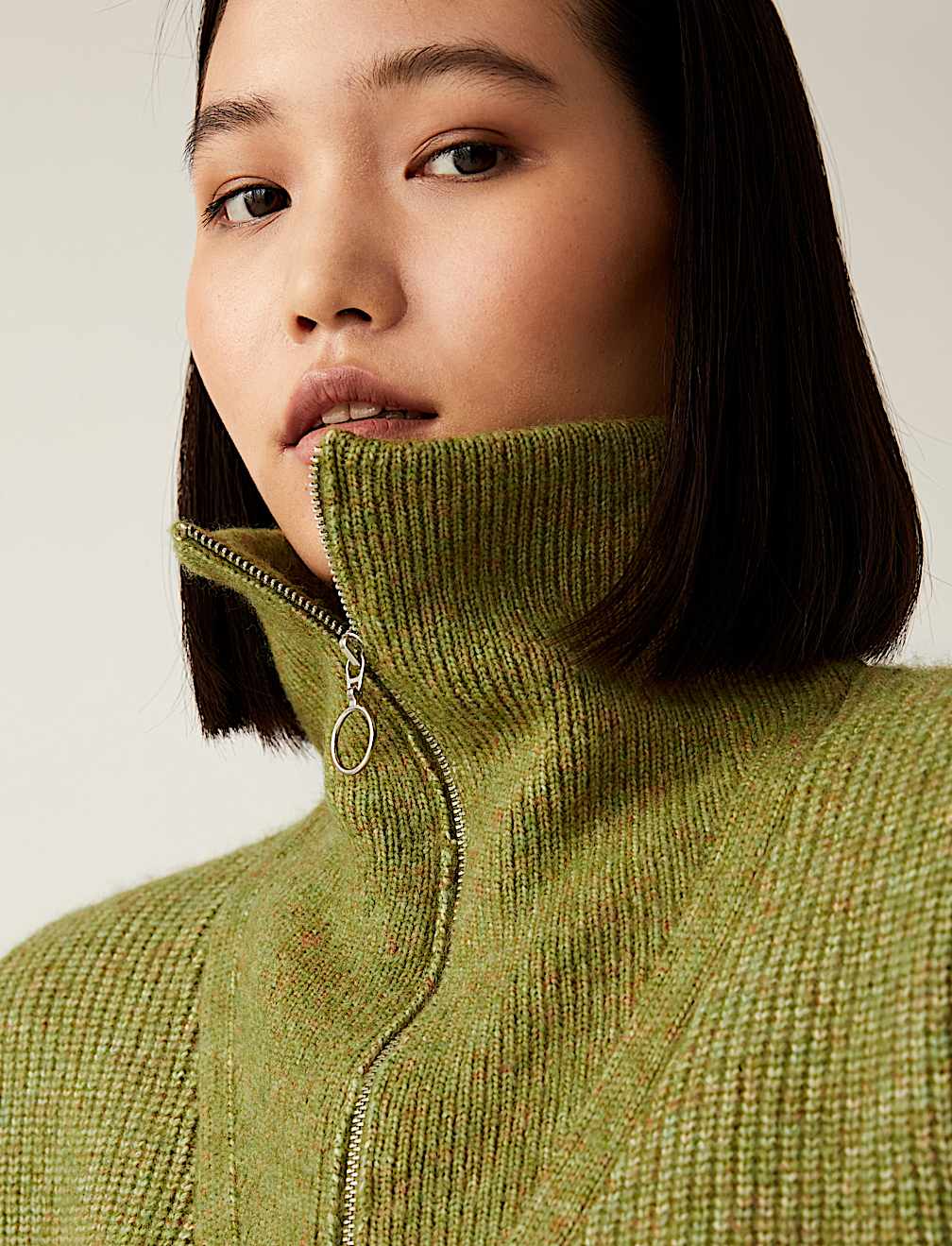 Ribbed Funnel Neck Relaxed Knitted Vest