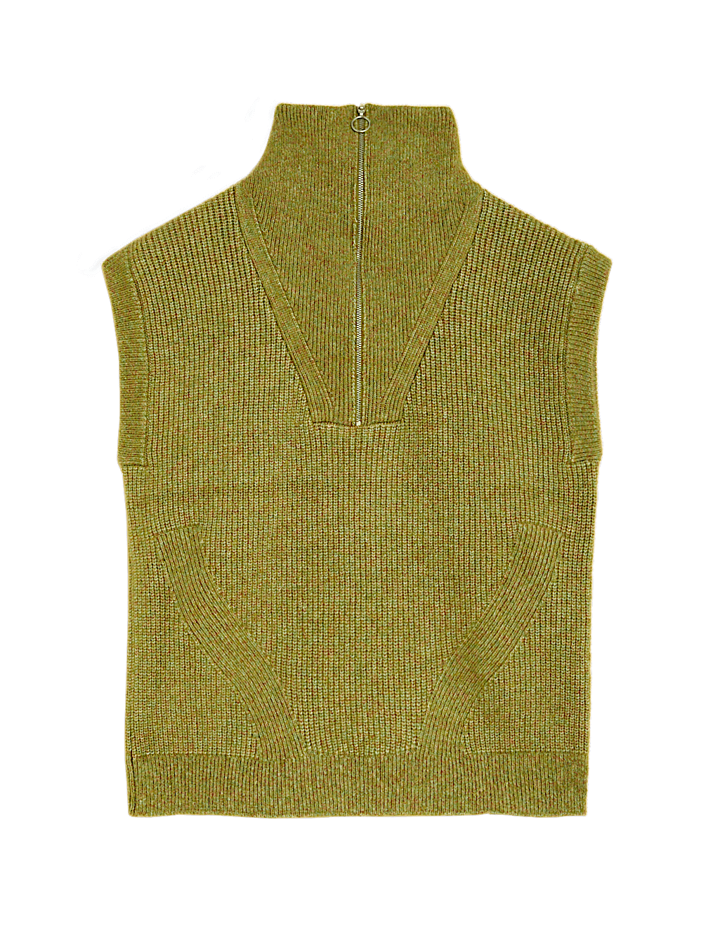 Ribbed Funnel Neck Relaxed Knitted Vest