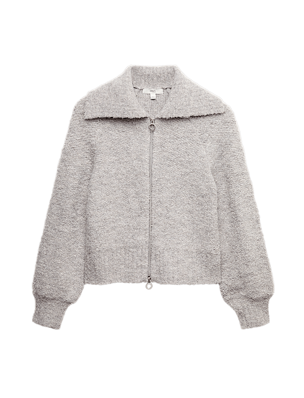 Bouclé Zip Up Collared Knitted Jacket with Wool