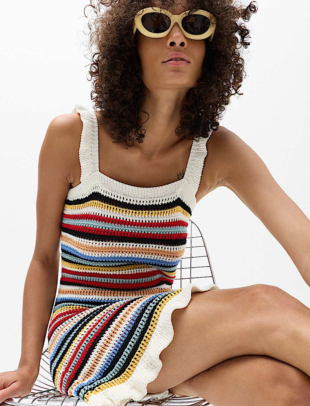 Cotton Rich Striped Knitted Mini Dress