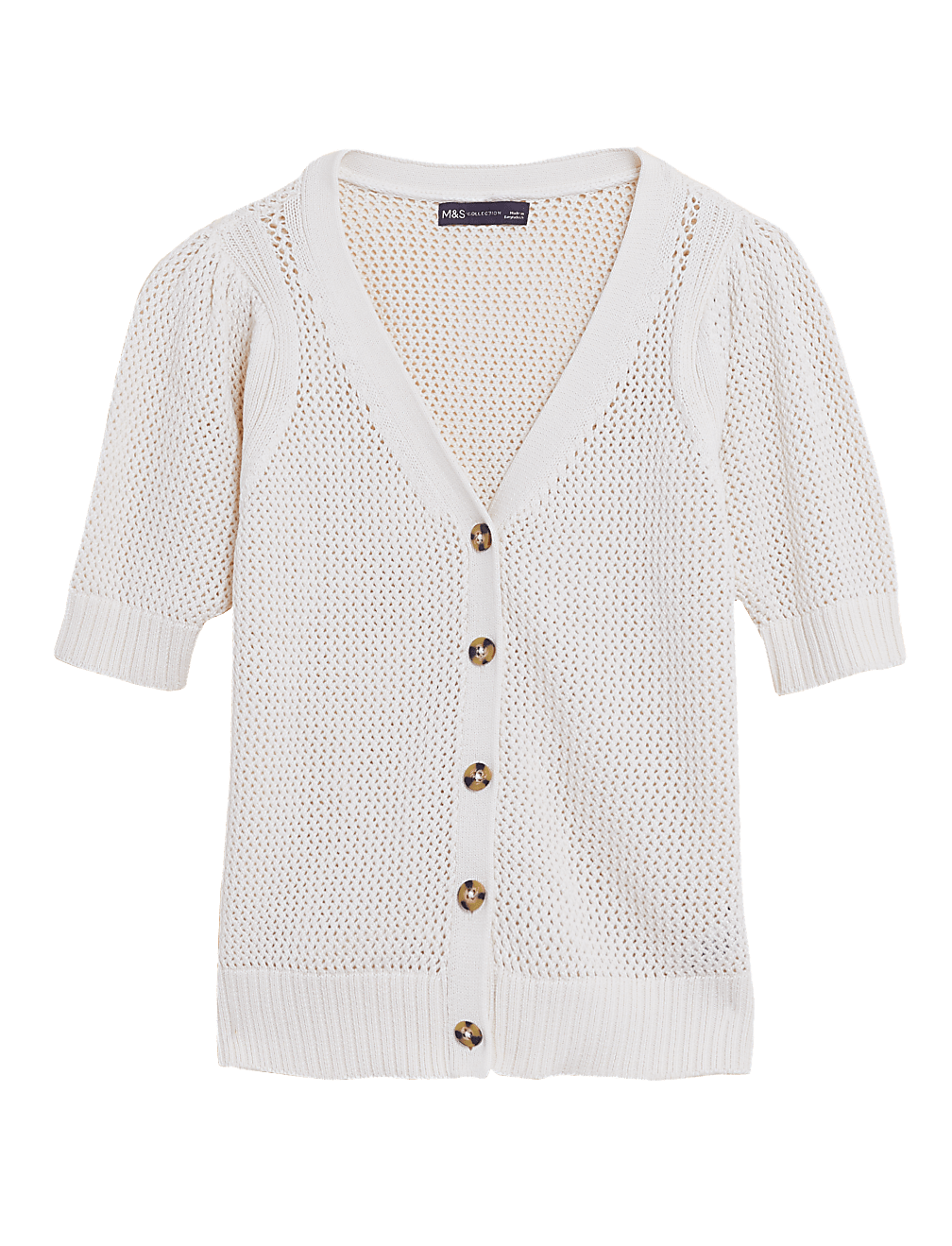 Cotton Rich V-Neck Short Sleeve Cardigan