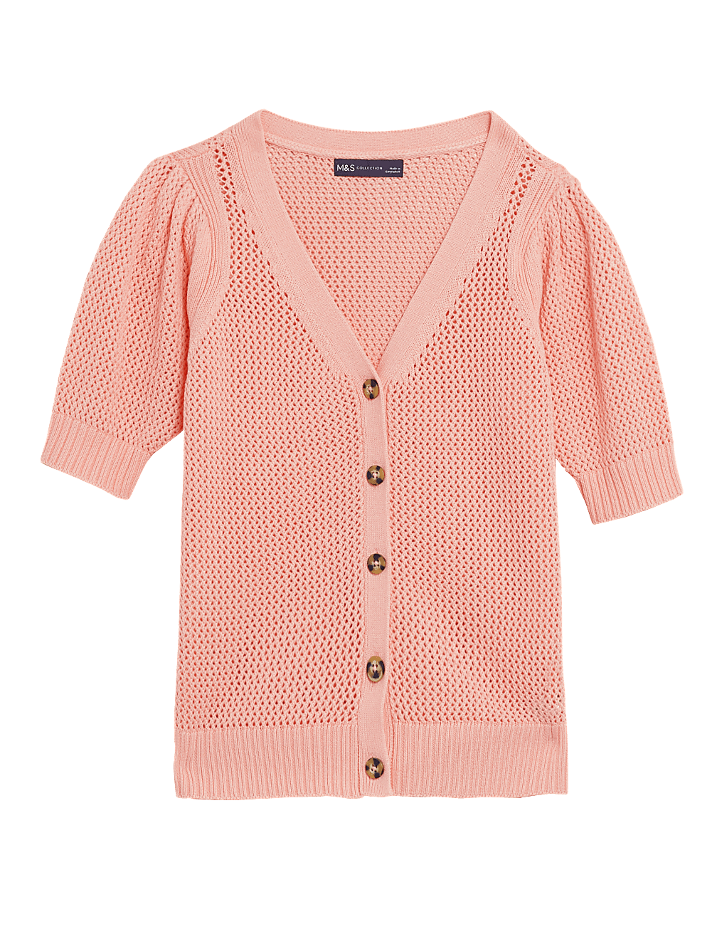 Cotton Rich V-Neck Short Sleeve Cardigan