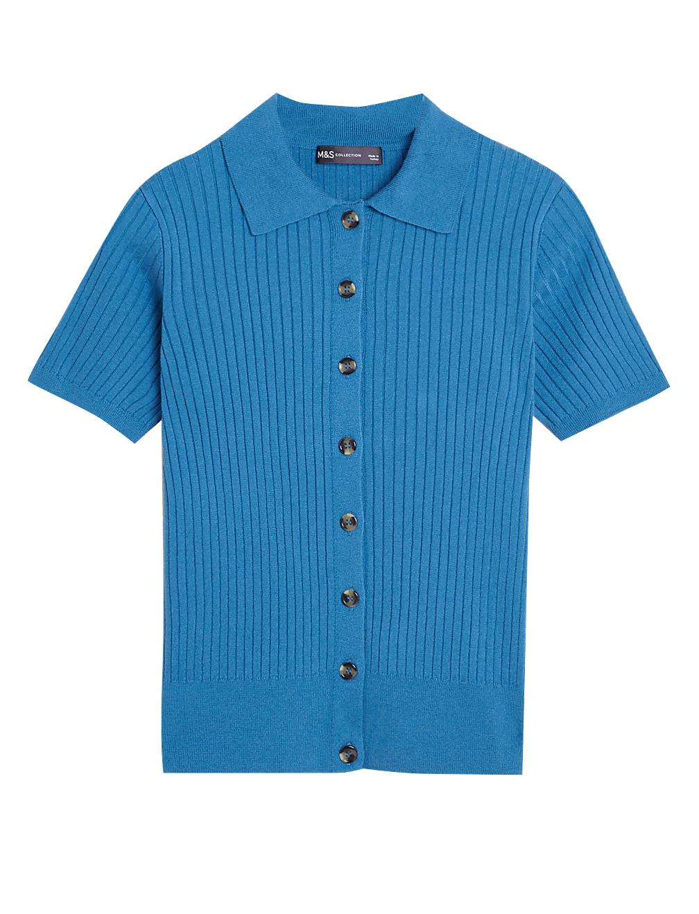 Ribbed Collared Button Through Knitted Top