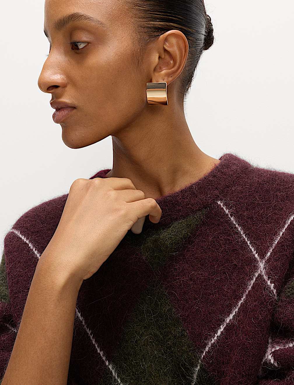 Wool Blend Argyle Crew Neck Relaxed Jumper