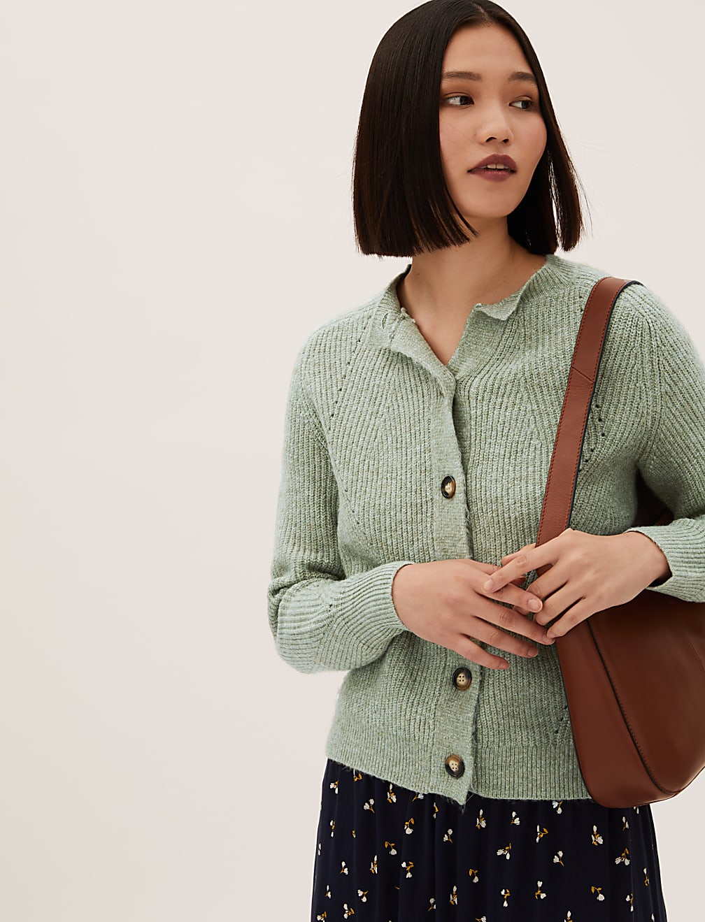 Ribbed Crew Neck Cardigan
