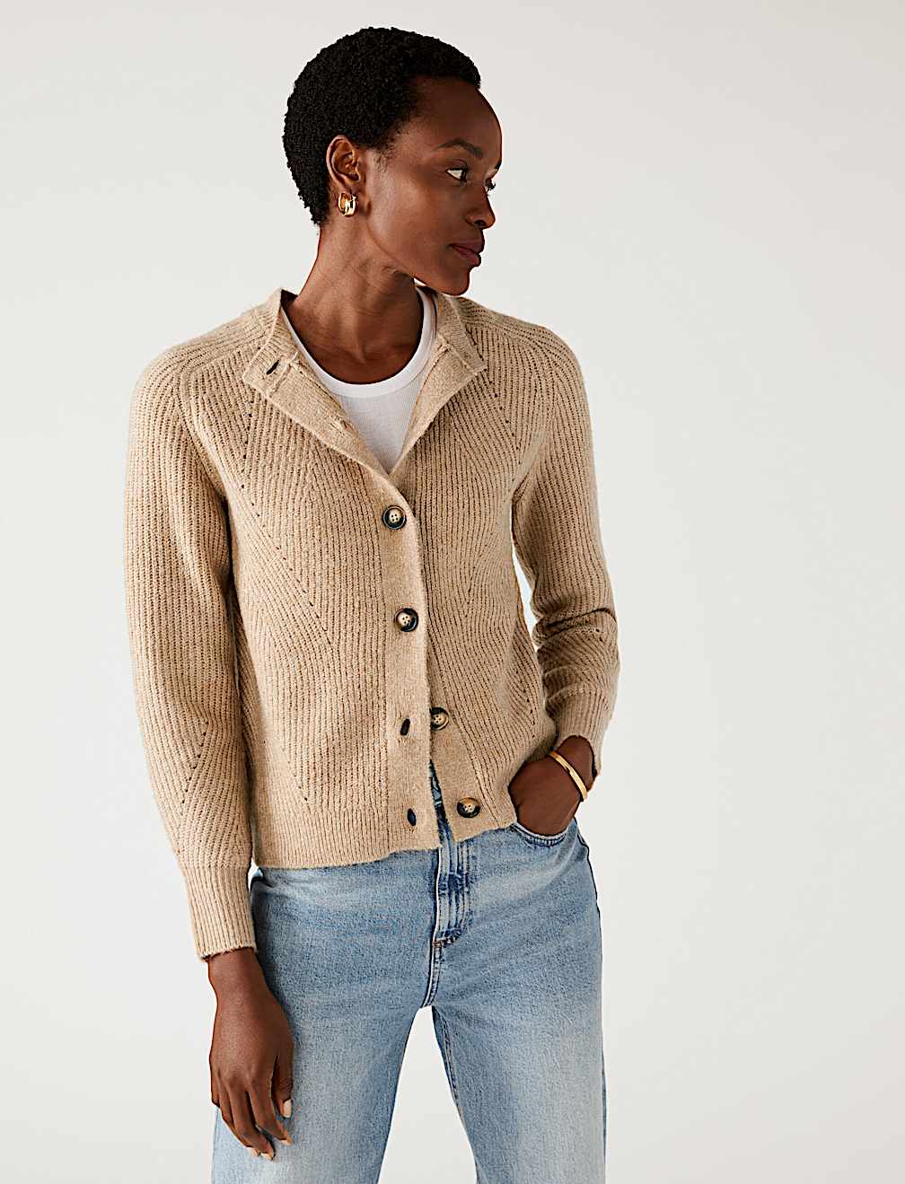 Ribbed Crew Neck Cardigan