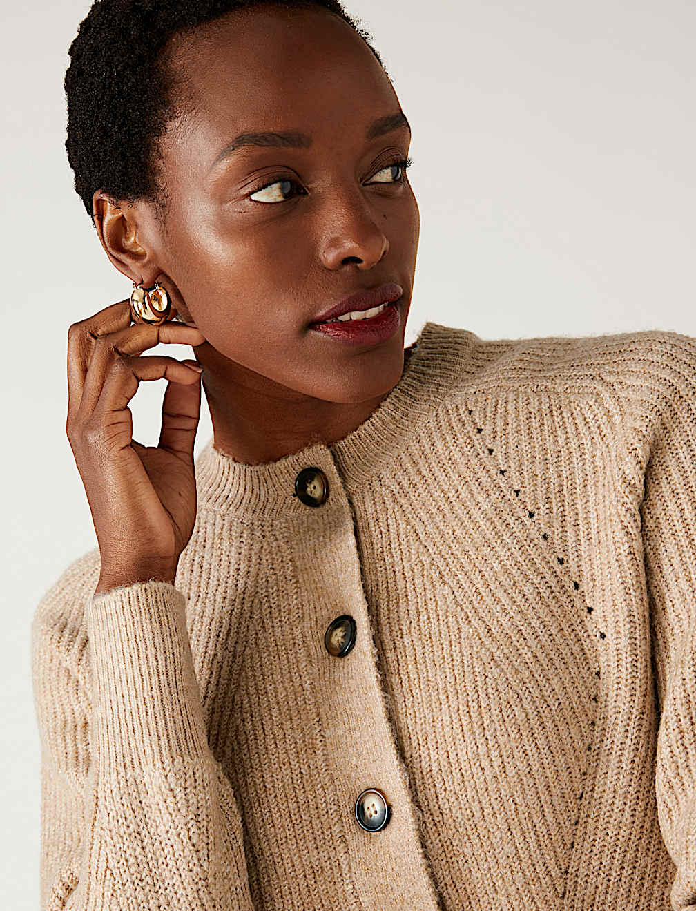 Ribbed Crew Neck Cardigan
