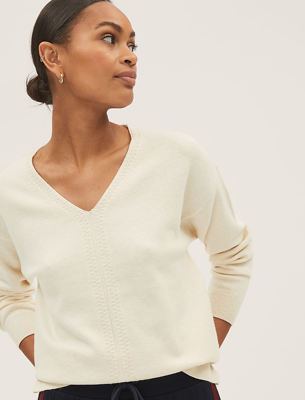 Recycled Blend Textured V-Neck Jumper