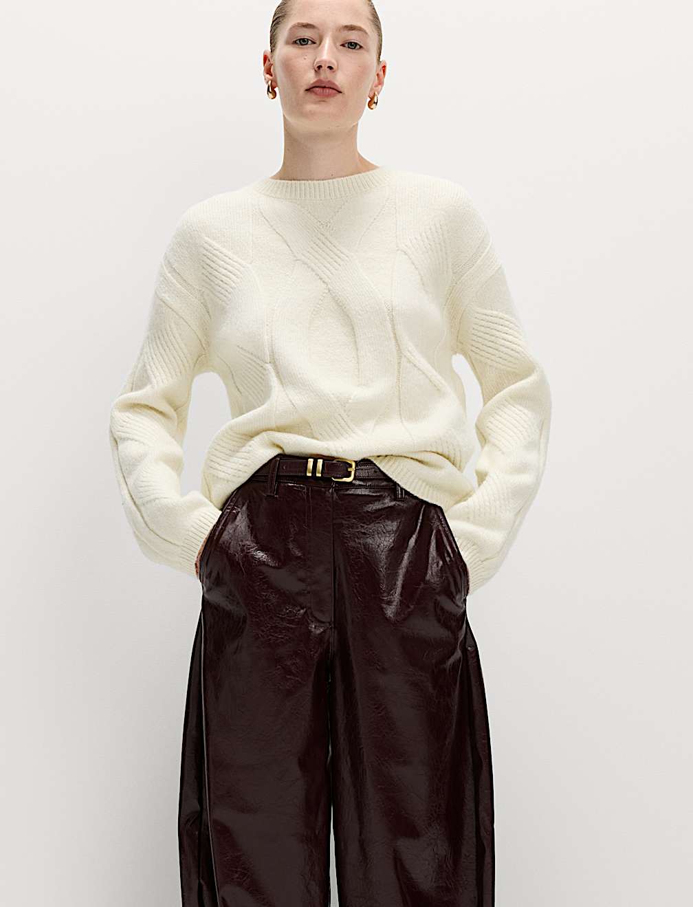 Cable Knit Relaxed Jumper with Alpaca