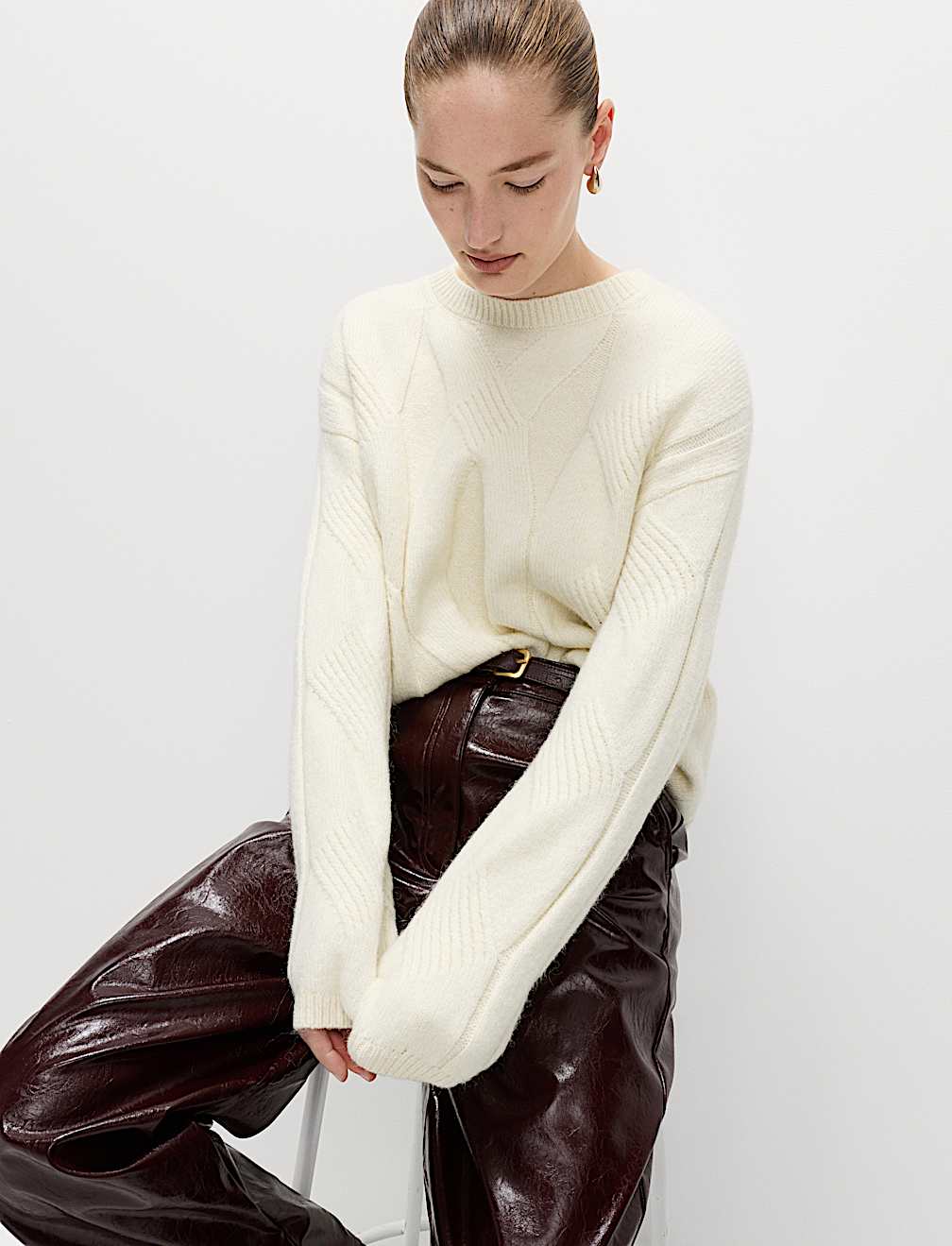 Cable Knit Relaxed Jumper with Alpaca