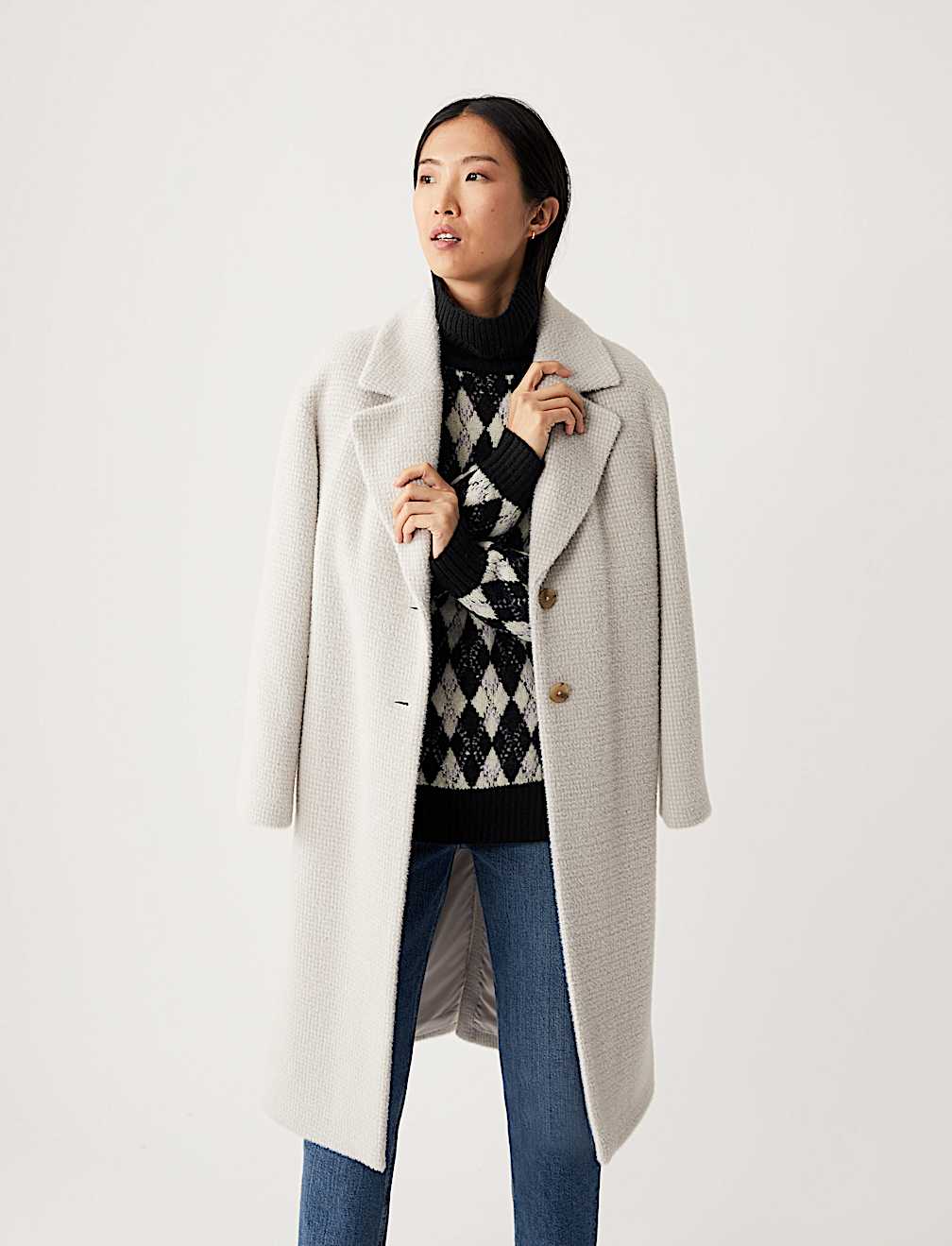 Recycled Blend Argyle Roll Neck Jumper