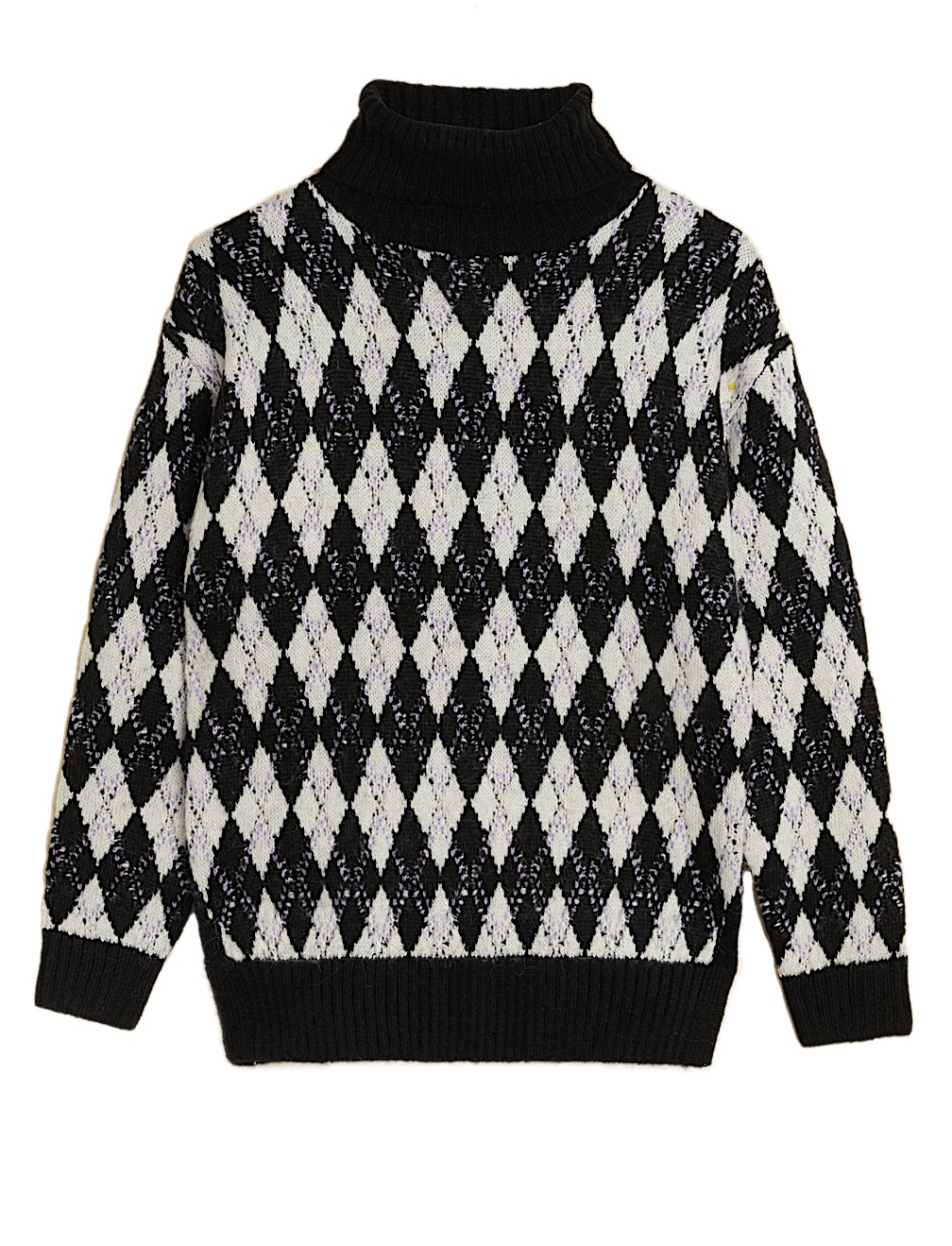 Recycled Blend Argyle Roll Neck Jumper