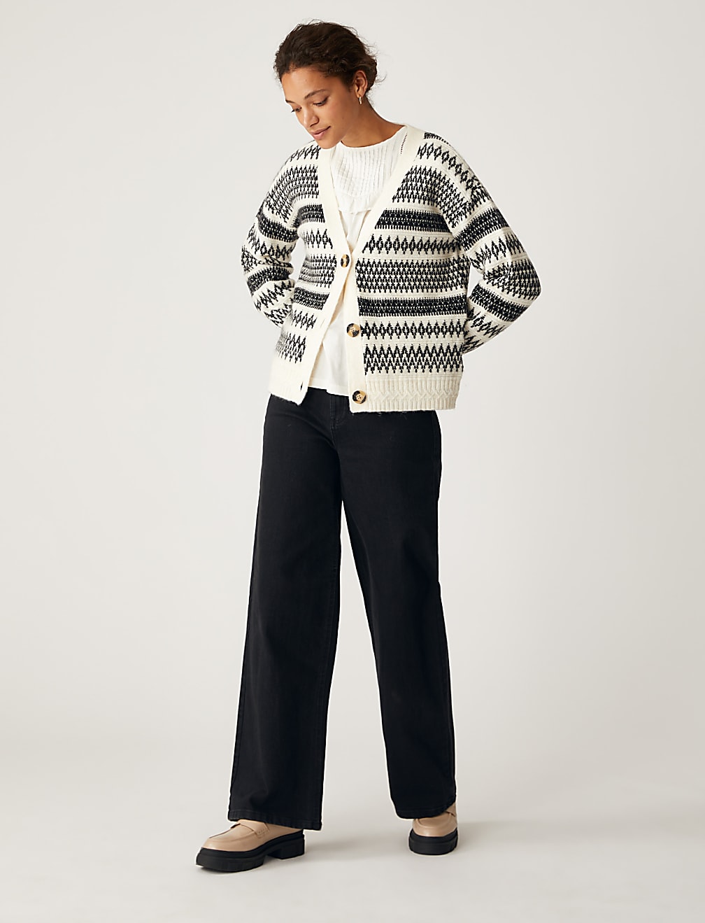 Recycled Blend Fair Isle V-Neck Cardigan