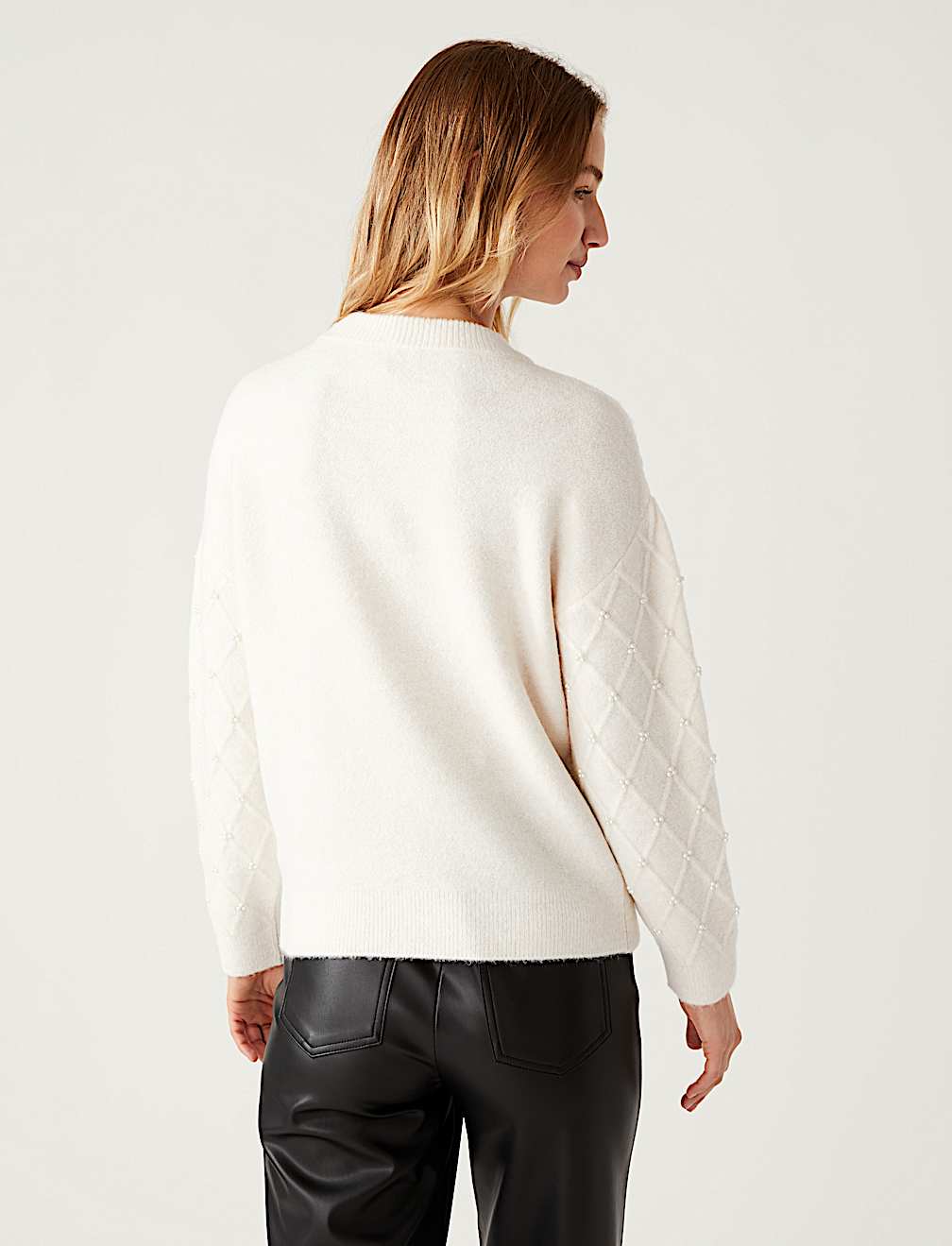 Embellished Textured Crew Neck Jumper