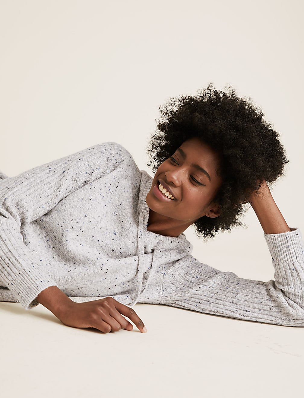 Textured Knitted Rib Sleeve Relaxed Hoodie