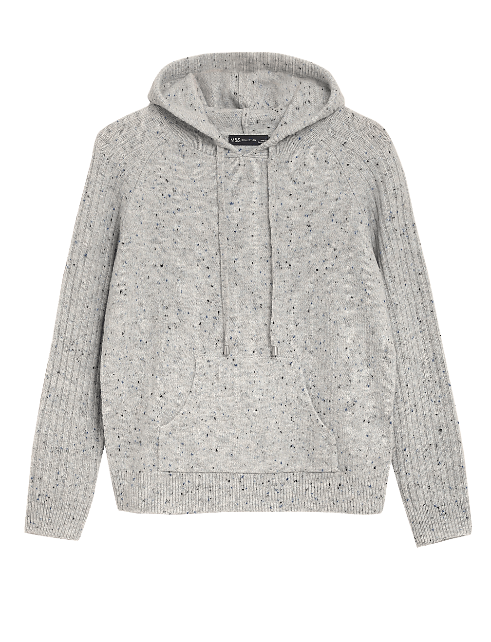 Textured Knitted Rib Sleeve Relaxed Hoodie