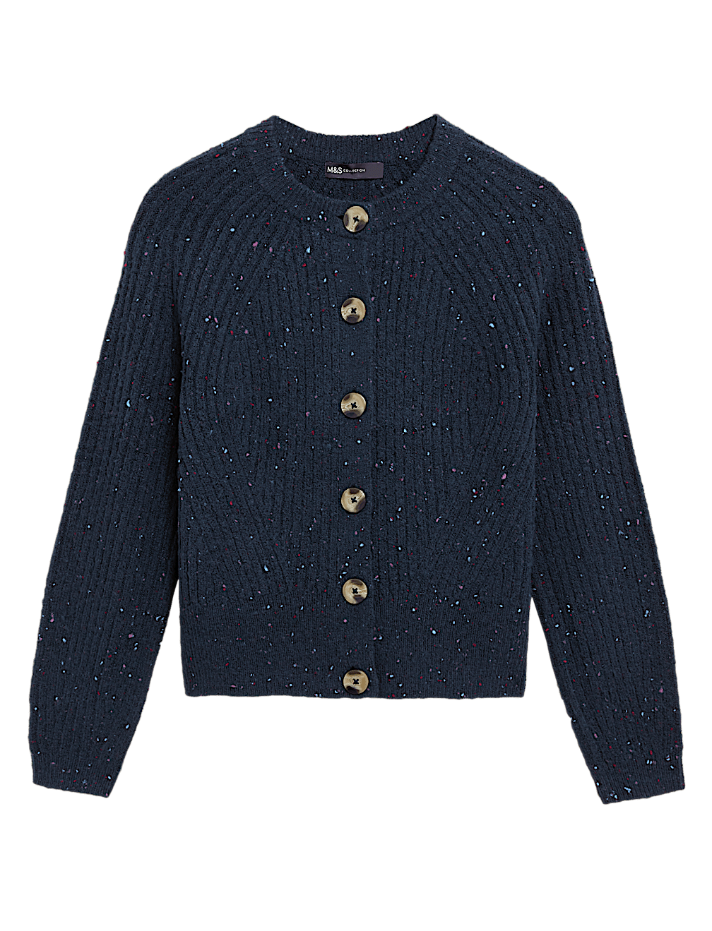 Textured Ribbed Crew Neck Cardigan