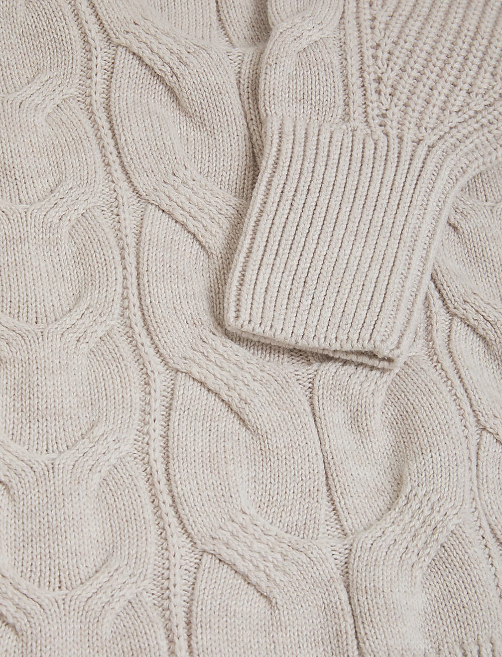 Cable Knit Crew Neck Jumper with Wool