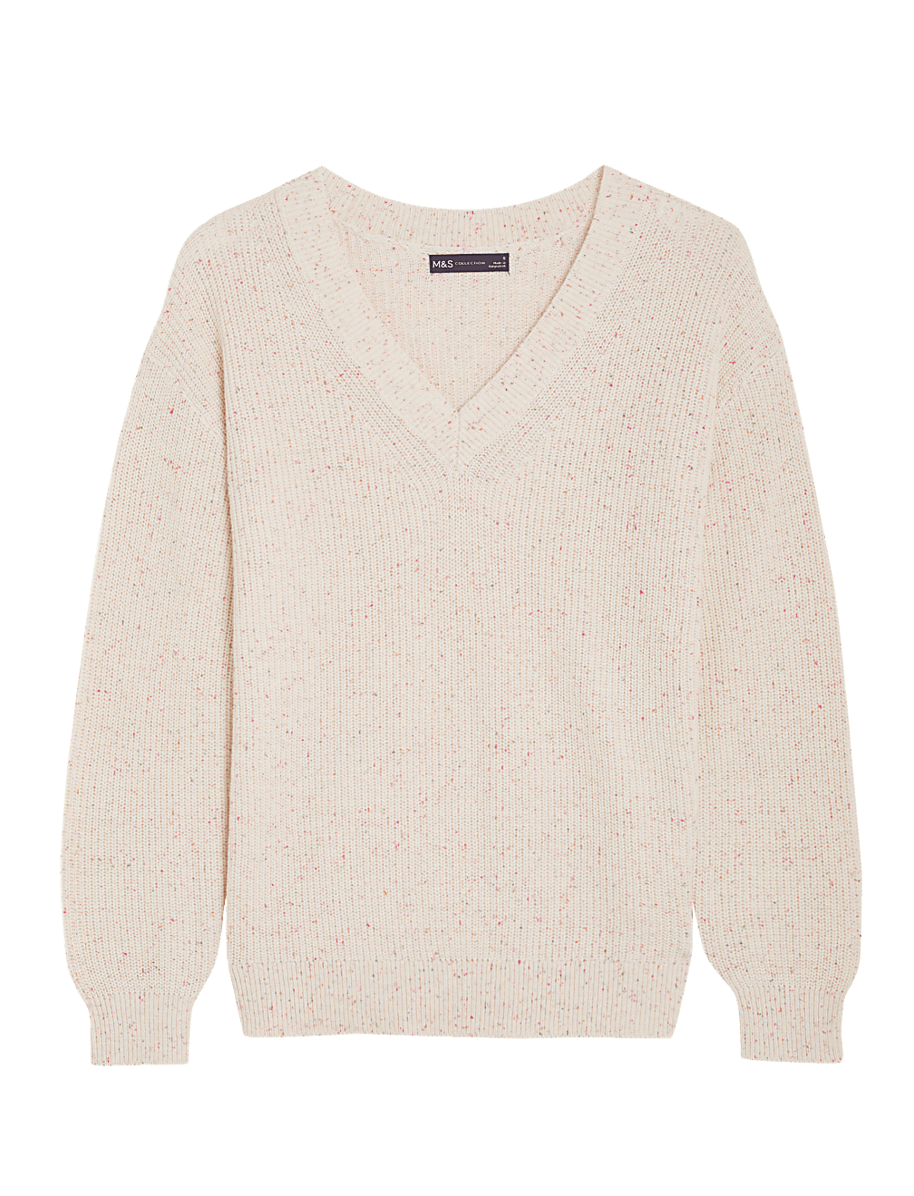 Textured V-Neck Jumper with Wool
