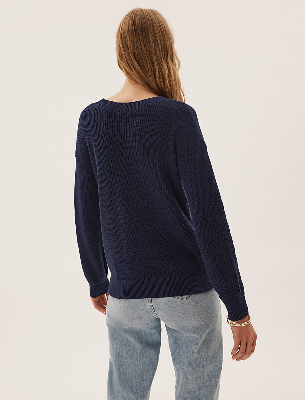Ribbed V-Neck Jumper with Wool