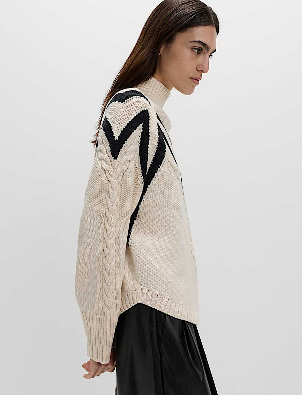 Textured Funnel Neck Jumper With Wool