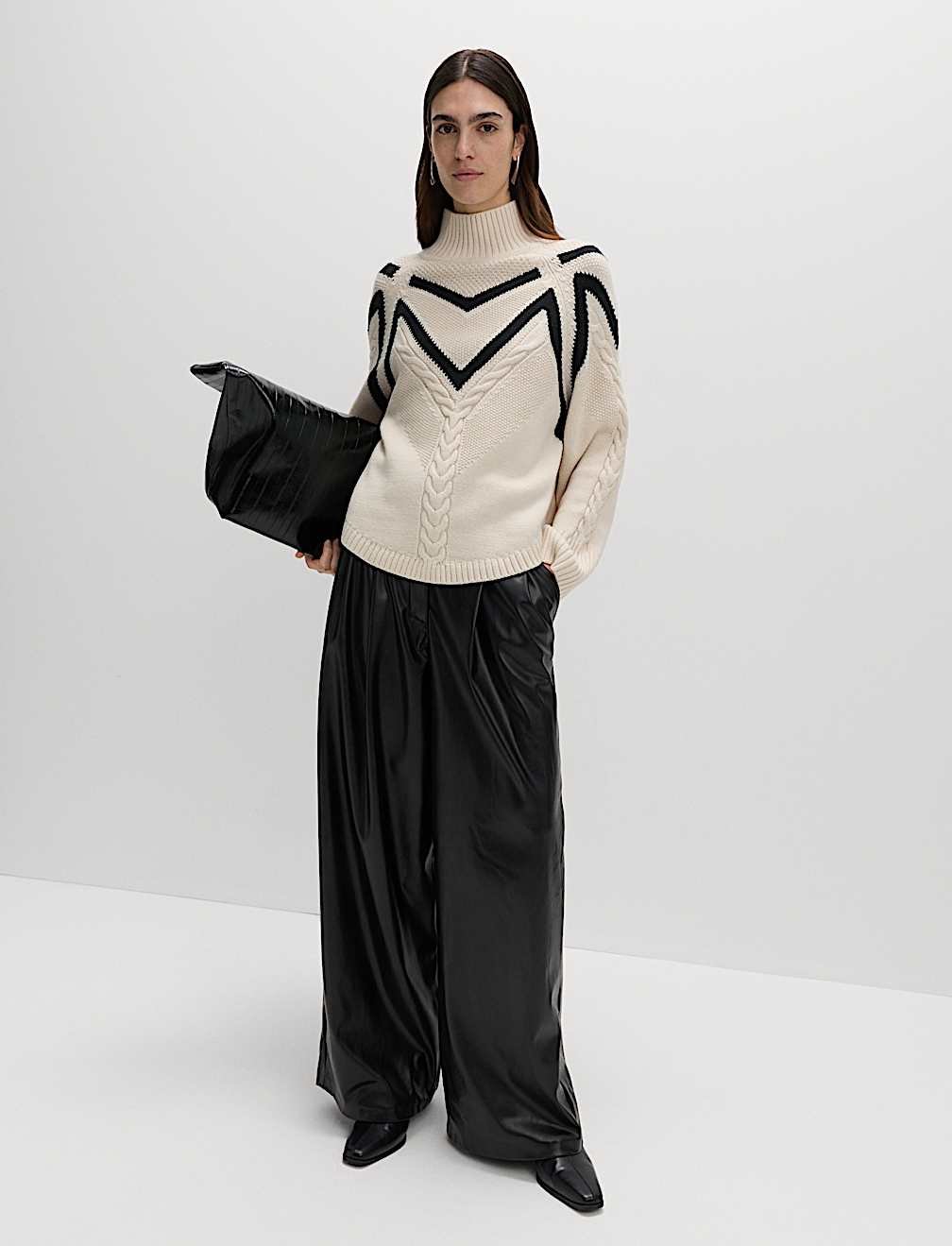 Textured Funnel Neck Jumper With Wool