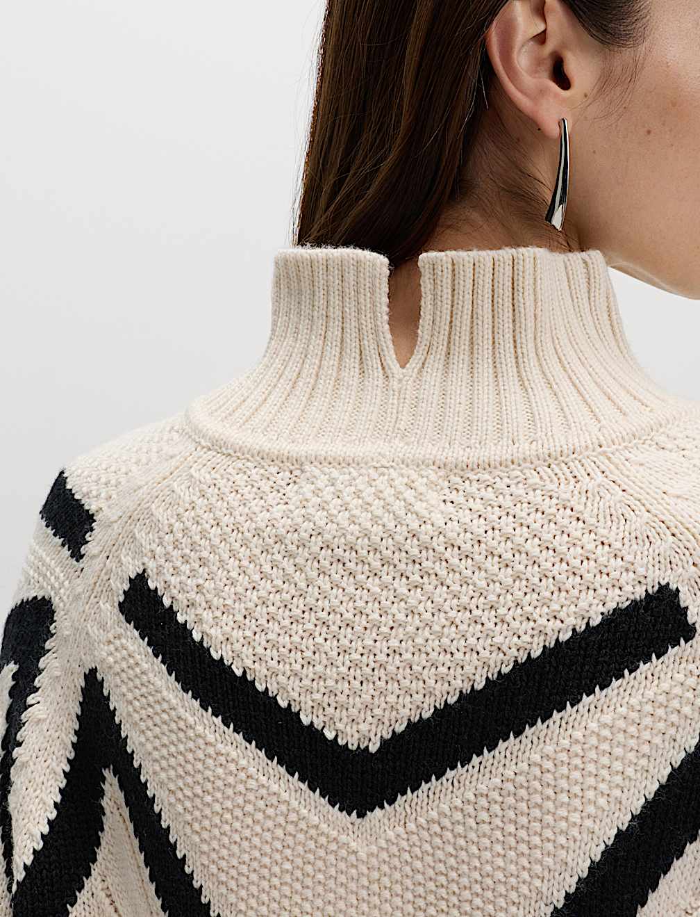 Textured Funnel Neck Jumper With Wool