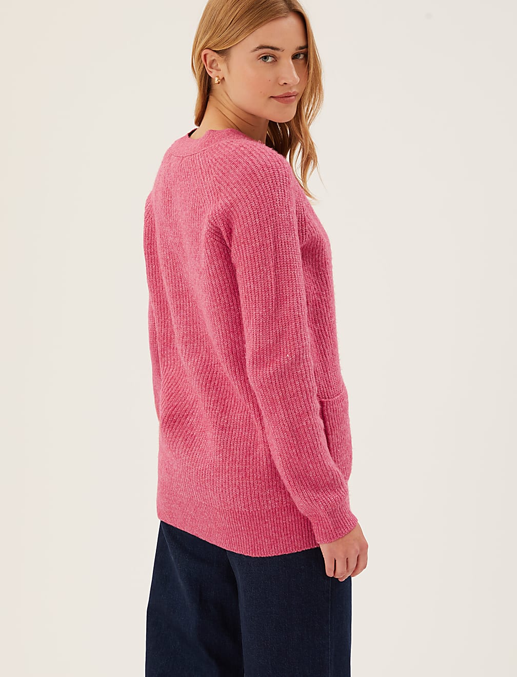 Ribbed V-Neck Relaxed Longline Cardigan