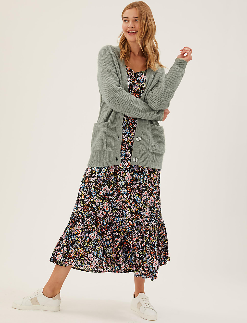Ribbed V-Neck Relaxed Longline Cardigan