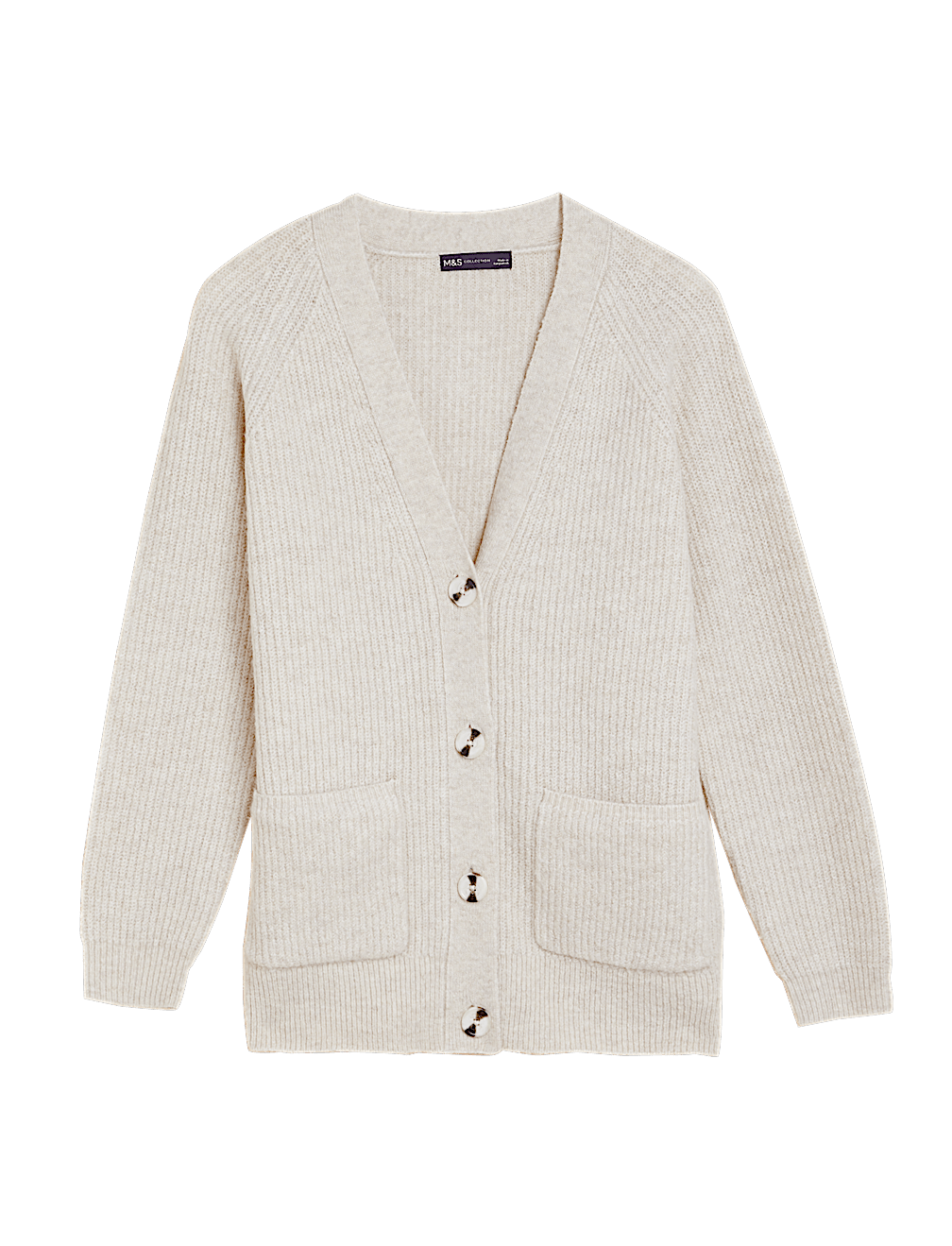 Ribbed V-Neck Relaxed Longline Cardigan