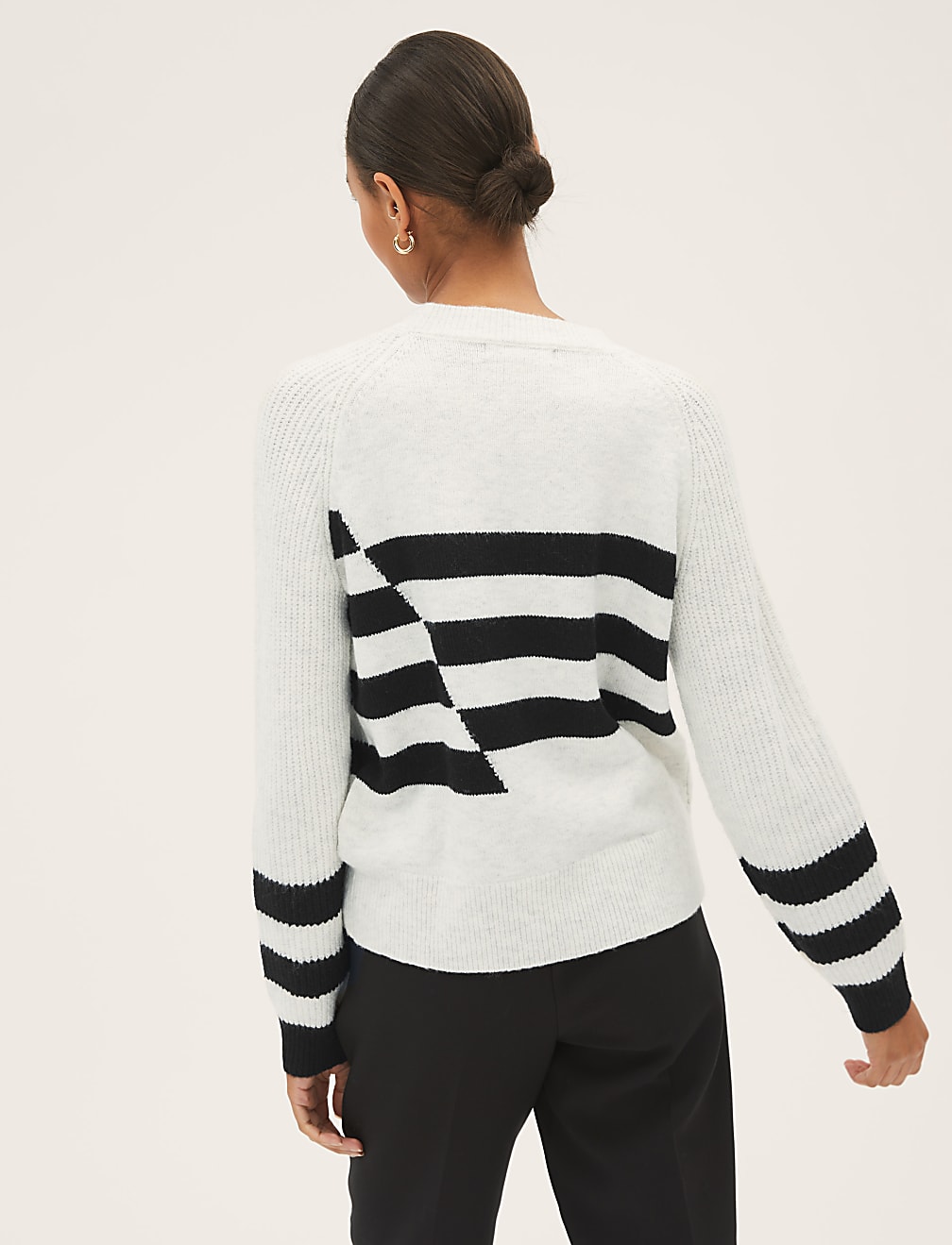 Ribbed Striped Crew Neck Relaxed Jumper