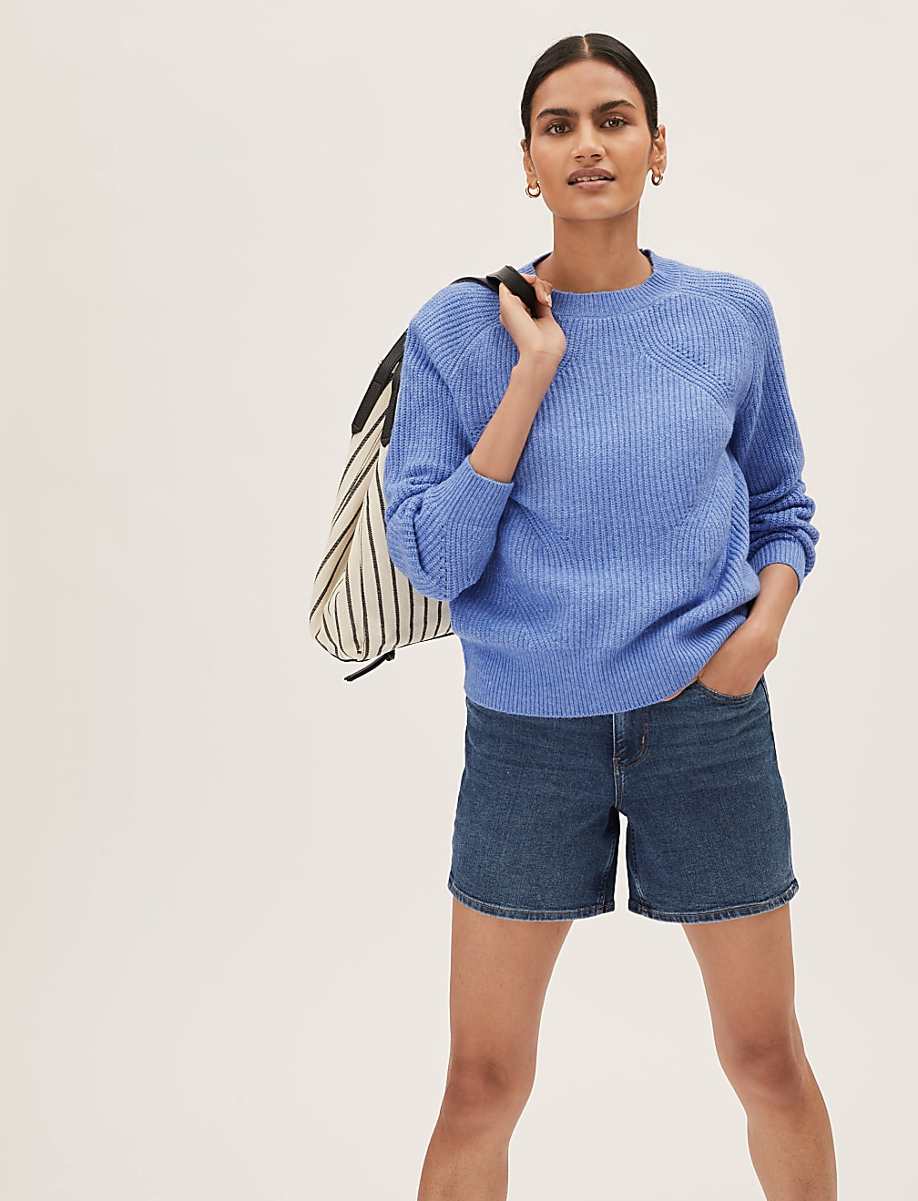 Ribbed Crew Neck Relaxed Jumper