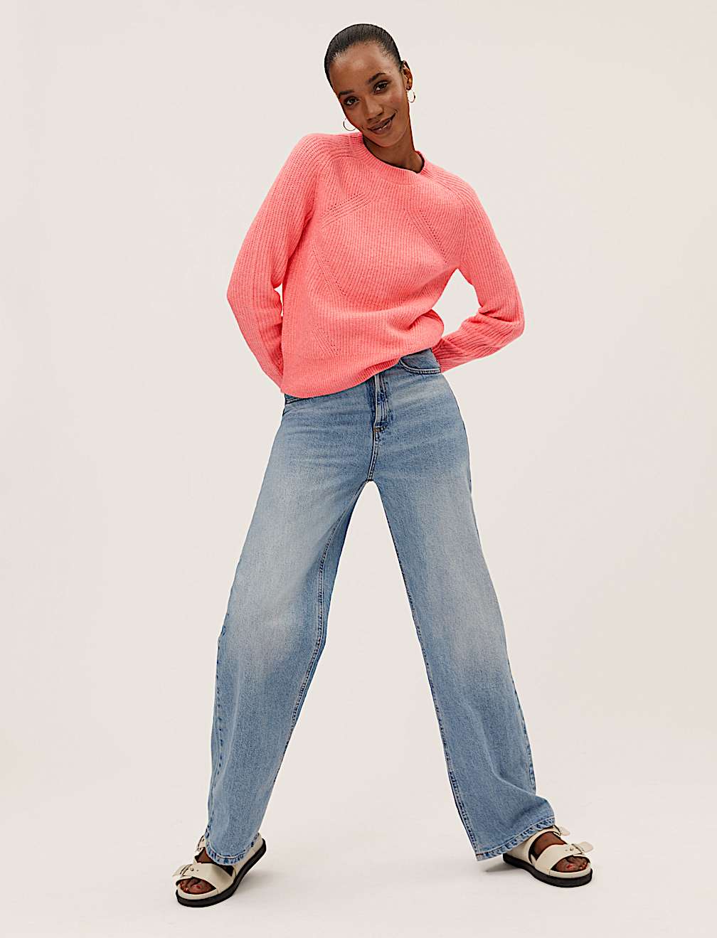 Ribbed Crew Neck Relaxed Jumper
