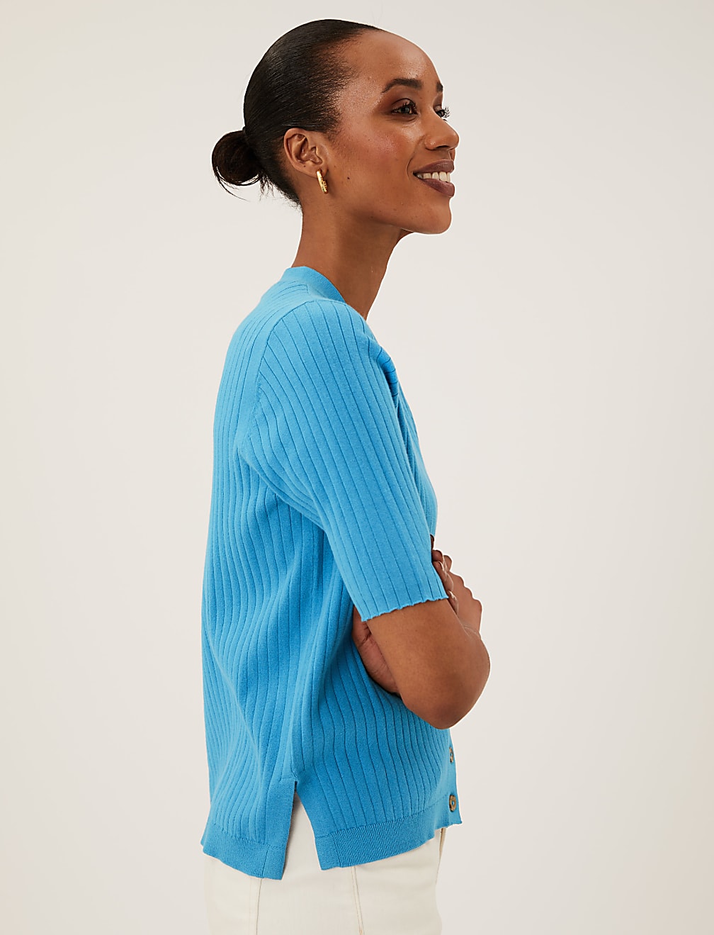 Cotton Rich Ribbed V-Neck Cardigan