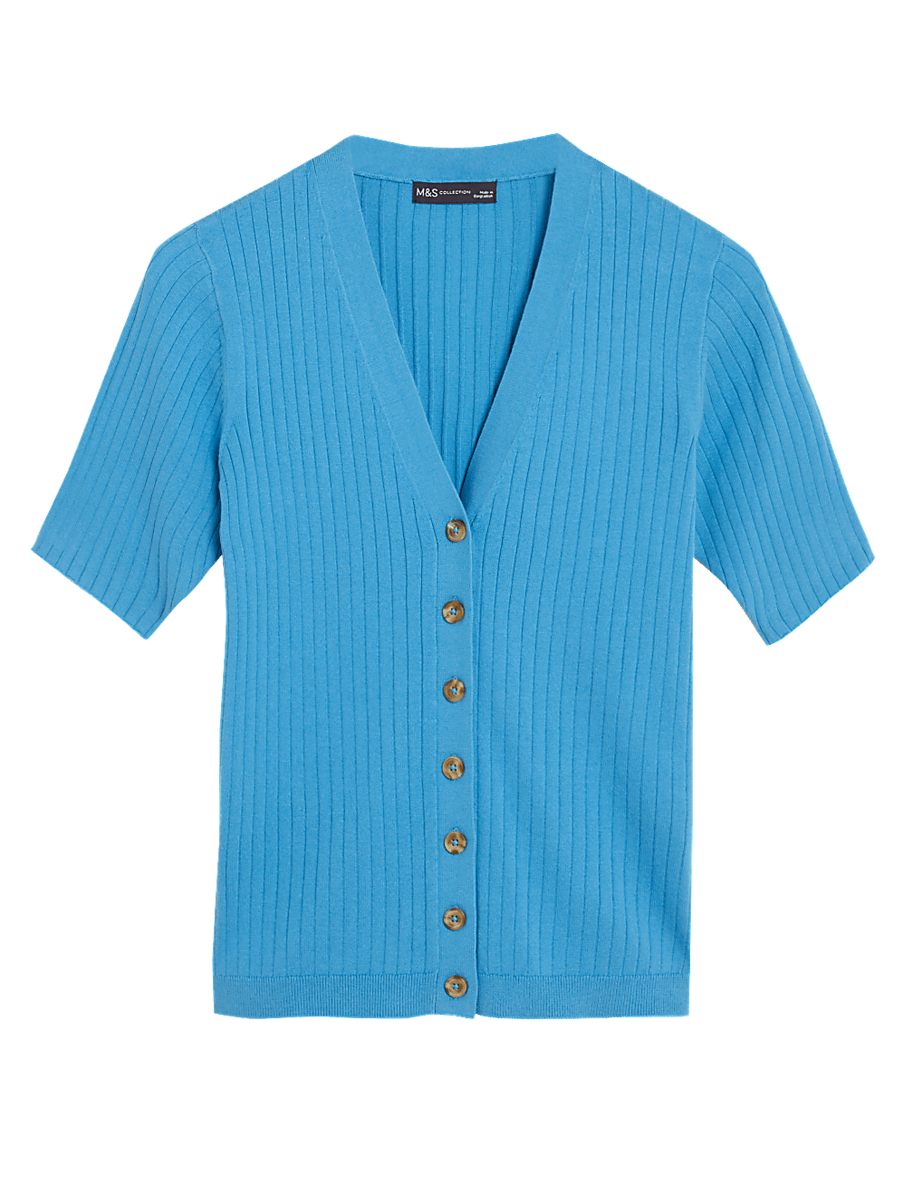 Cotton Rich Ribbed V-Neck Cardigan