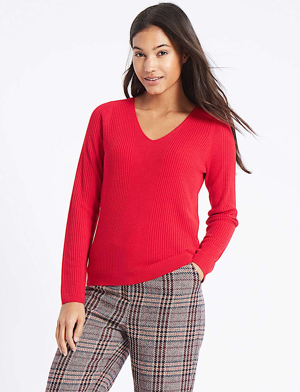 Soft Ribbed V-Neck Jumper