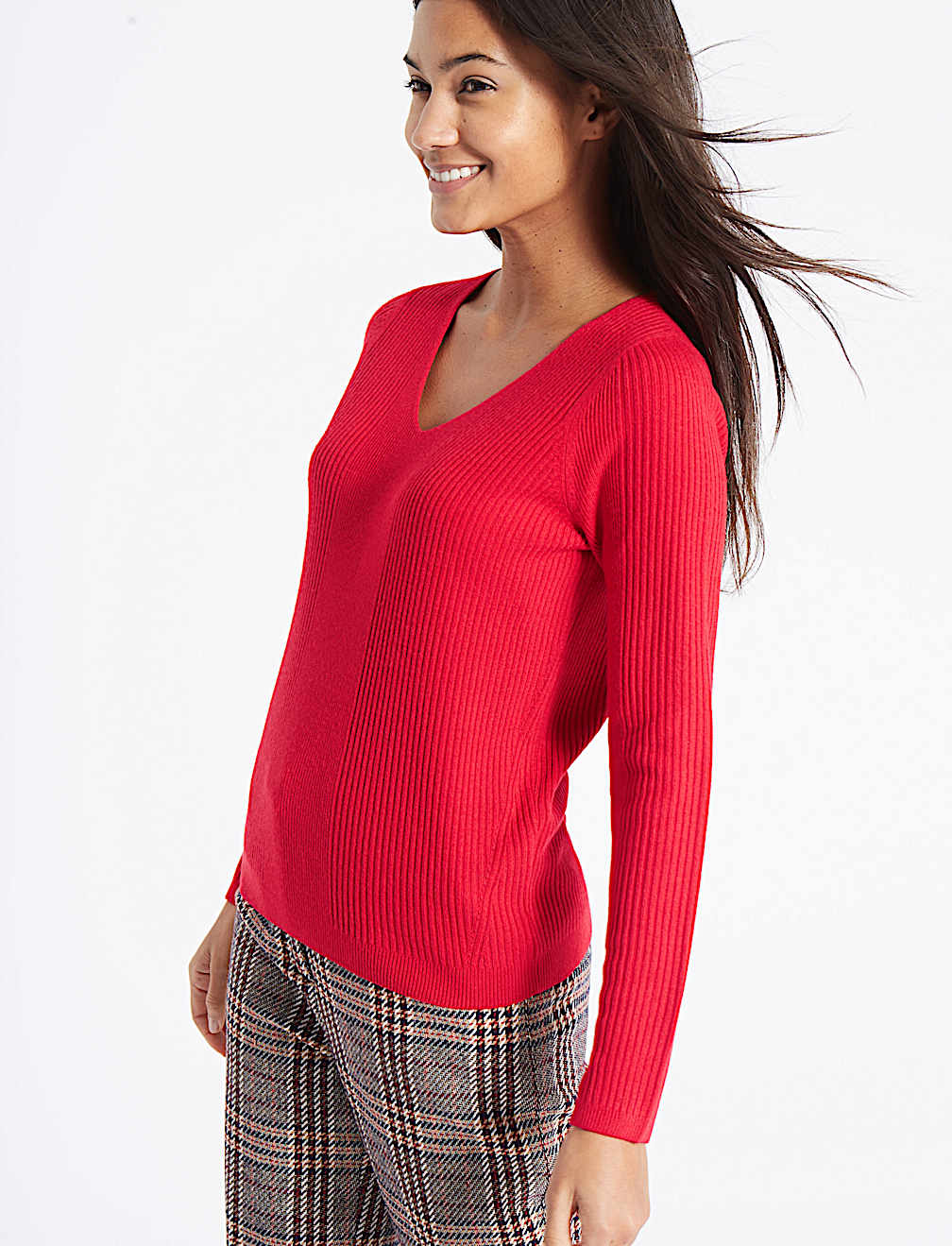 Soft Ribbed V-Neck Jumper