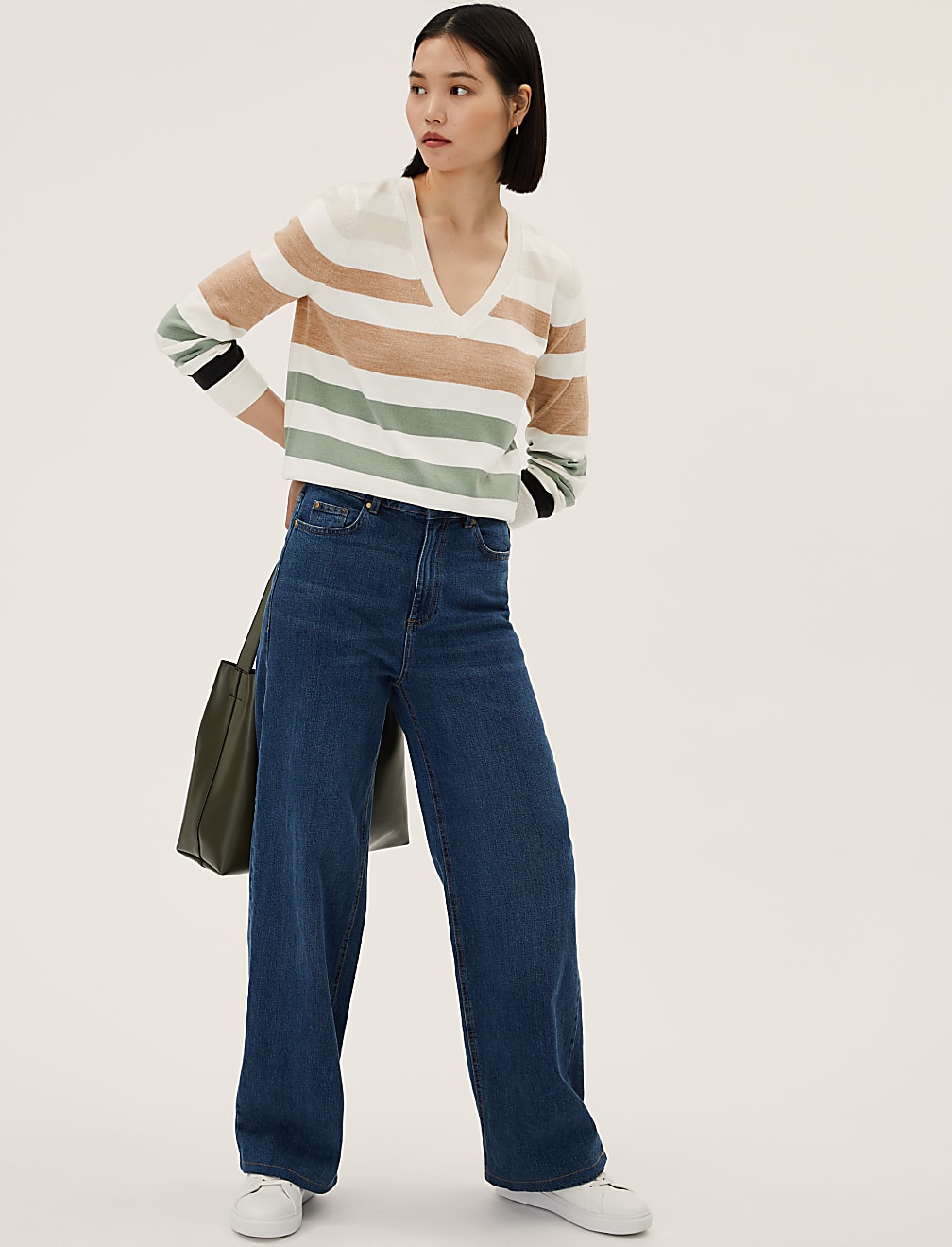 Supersoft Striped V-Neck Jumper
