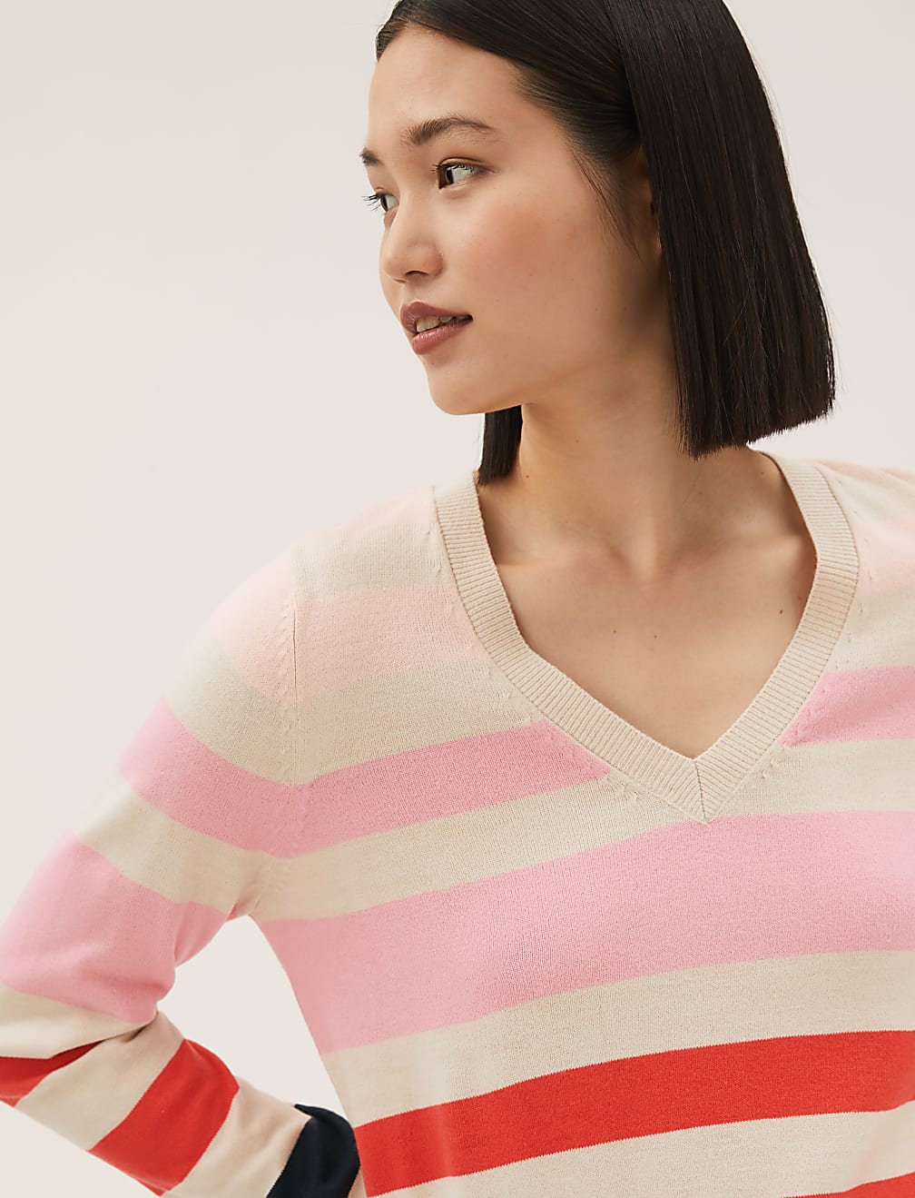 Supersoft Striped V-Neck Jumper