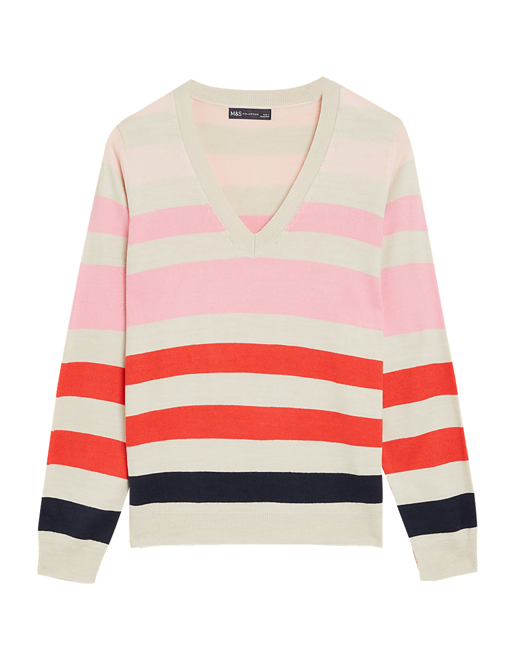 Supersoft Striped V-Neck Jumper