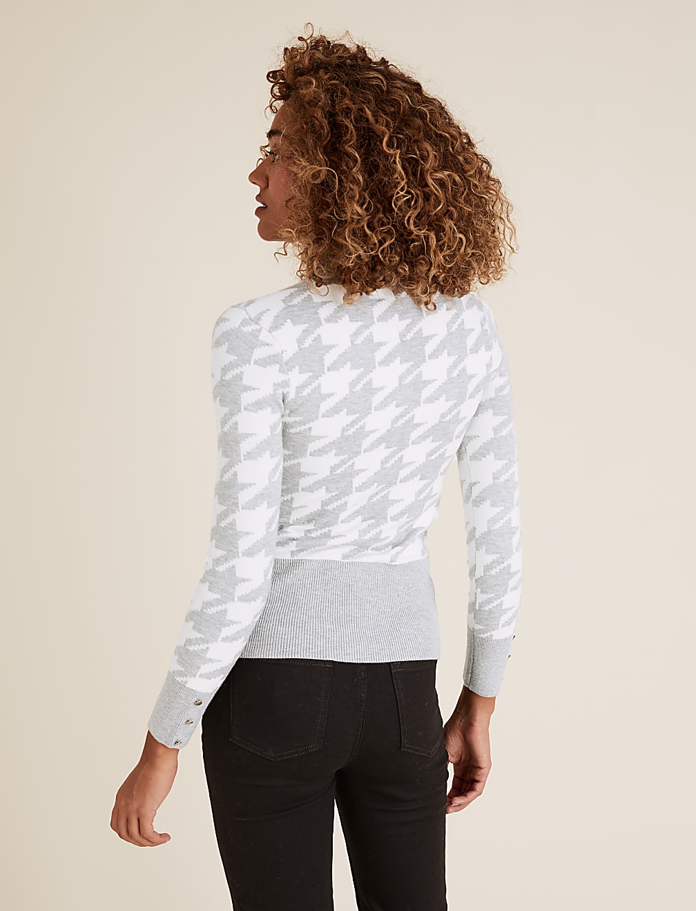 Soft Touch Dogtooth Funnel Neck Jumper