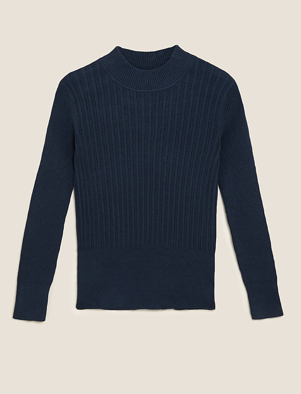 Soft Touch Ribbed Funnel Neck Fitted Jumper