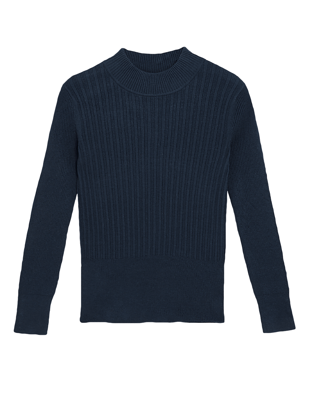 Soft Touch Ribbed Funnel Neck Fitted Jumper