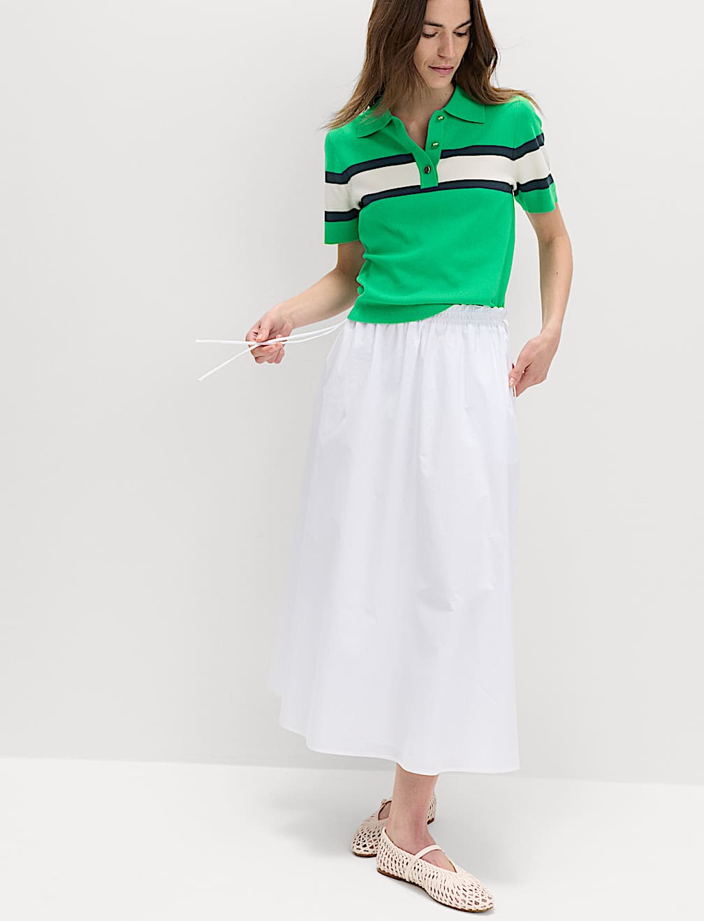 Striped Collared Slim Fit Knitted Top