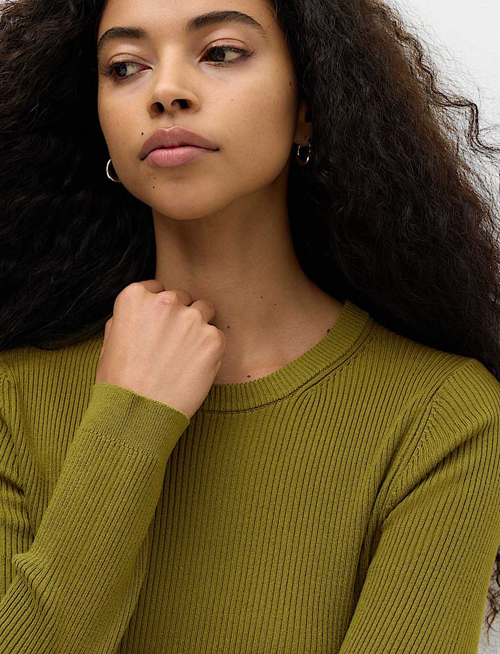 Ribbed Crew Neck Fitted Jumper