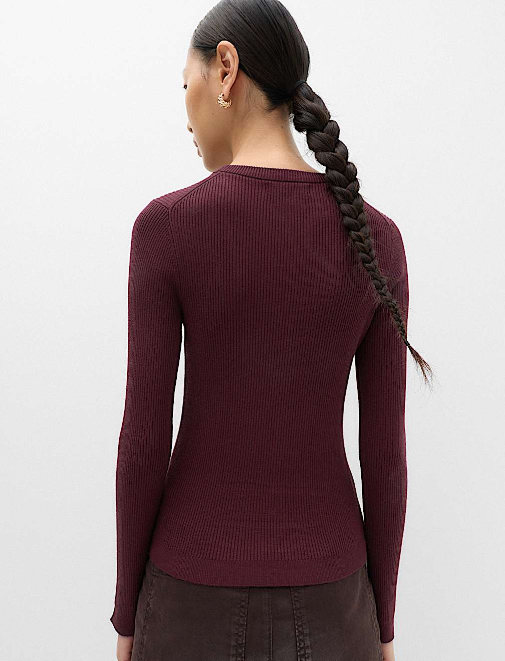Ribbed Crew Neck Fitted Jumper