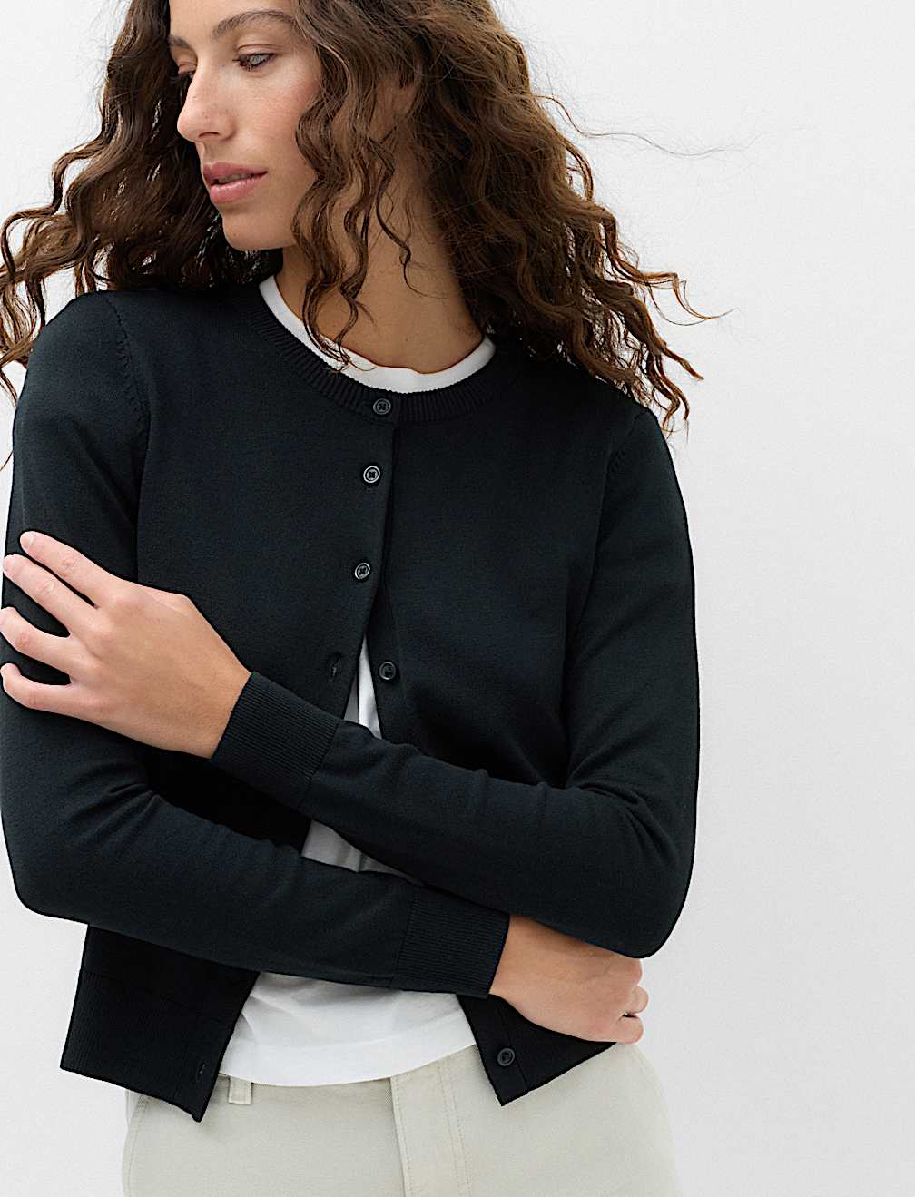 Crew Neck Button Through Cardigan