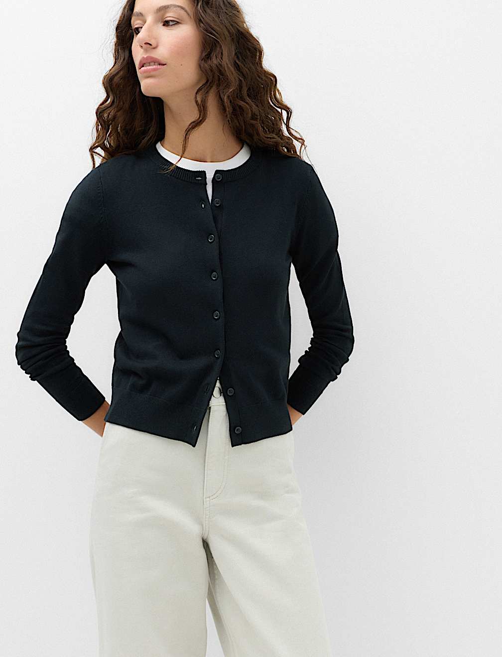 Crew Neck Button Through Cardigan