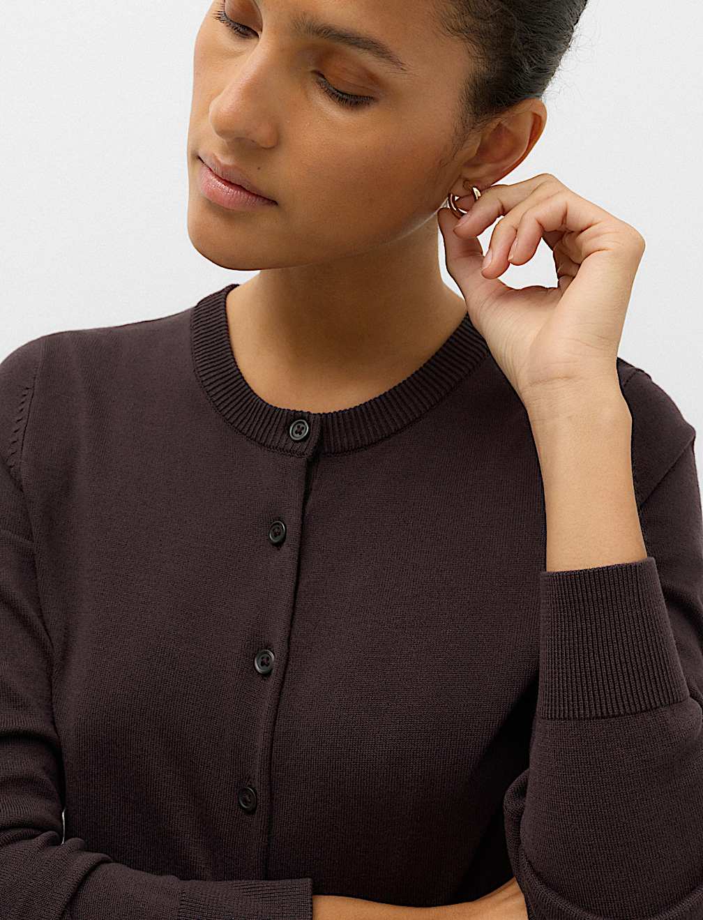 Crew Neck Button Through Cardigan