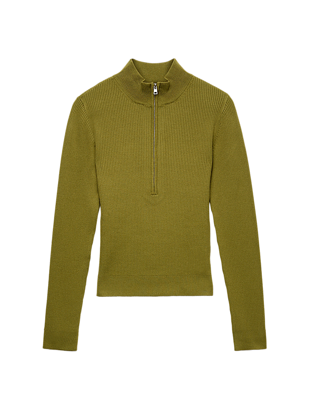 Ribbed Textured Half Zip Fitted Knitted Top